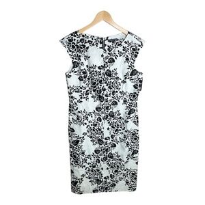 ISABELLA DEMARCO LINED SHEATH DRESS WHITE BLACK FLORAL POCKETS SIZE 12 NWT‎